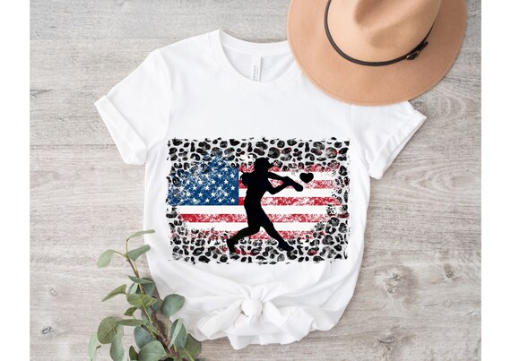 Softball Girl PNG ~ Leopard Grunge Frame ~ Distressed 4th of July Flag ~ Patriotic USA PNG ~ Sublimation Design ~ Transparent ~ T-shirts Art