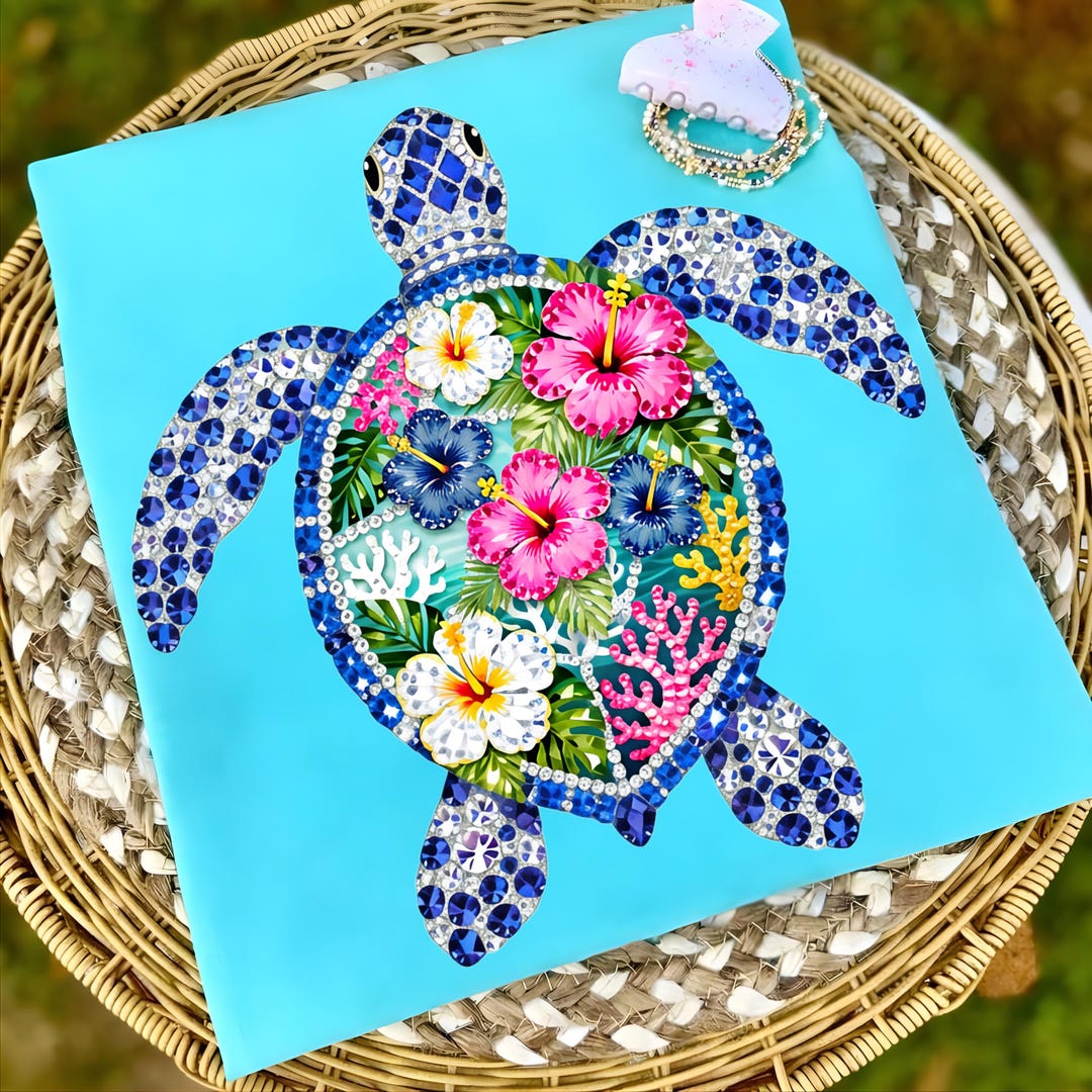 Turtle Shell Bling Rhinestone Sea Turtle PNG ~ Tropical ~ Ocean ~ Hibiscus ~ Sparkle ...
