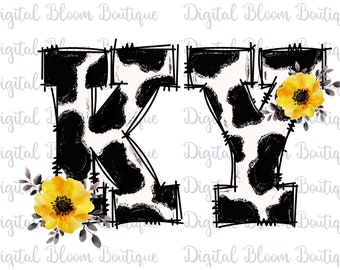 Kentucky PNG für Sublimationsdruck ~ Kuh Druck ~ Transparent ~ KY State Floral Monogramm für T-Shirts PNG ~ Kentucky State Love Clip Art