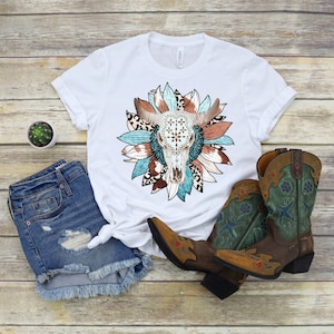 Western Skull PNG ~ Cowgirl ~ Western Sublimation PNG ~ Country Western Shirt ~ Bull Skull Sublimation ~ DTF ~ Turquoise ~ Leopard ~ Flower