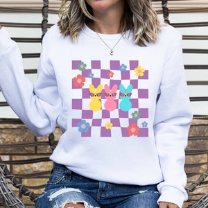 Retro Peeps PNG ~ Digital Download Preppy Peeps PNG ~ Peeps Sublimation for Shirts ~ Flowers ~ Checkered Background Art ~ Easter Peeps PNG