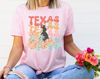 Texas PNG ~ Retro Texas ~ Cowgirl ~ Texas ~ Country Western PNG ~ Watercolor Flowers ~ DTF Digital Art ~ Texas Girls Sublimation for Shirts