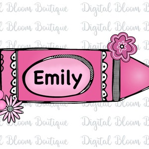 Back to School PNG ~ Custom Name Text ~ First Day of School ~ Student Name PNG ~ Printable Digital Sublimation Art ~ School Crayon Clip Art
