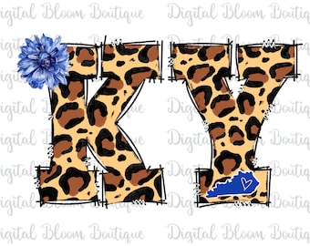 Kentucky PNG for Sublimation Printing ~ Grunge ~ Leopard Print ~ KY State Floral Monogram for T-shirts PNG ~ Kentucky State Love Clip Art
