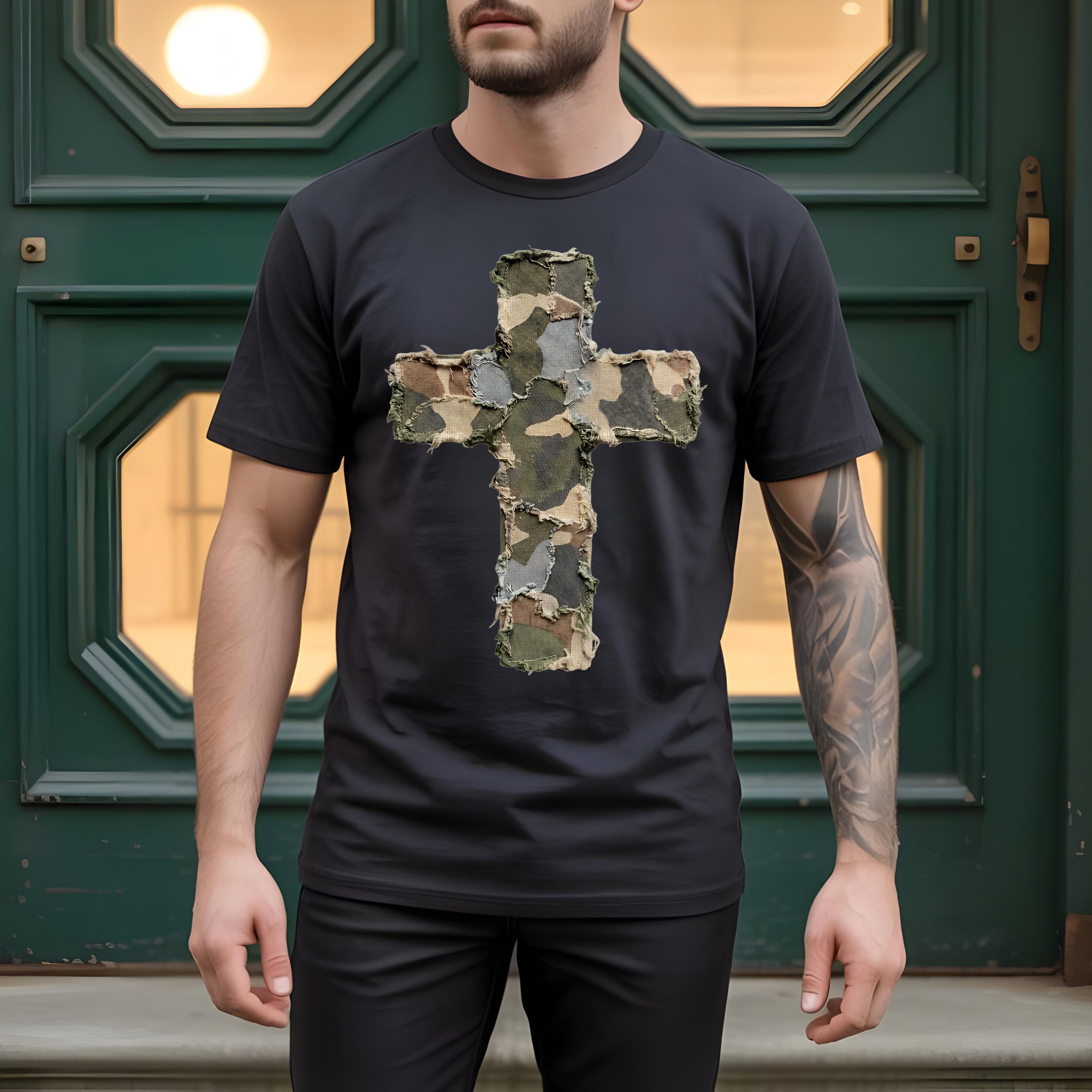 Camo Cross PNG ~ Patchwork Cross Shirt ~ Camouflage ~ Men's Christian ...