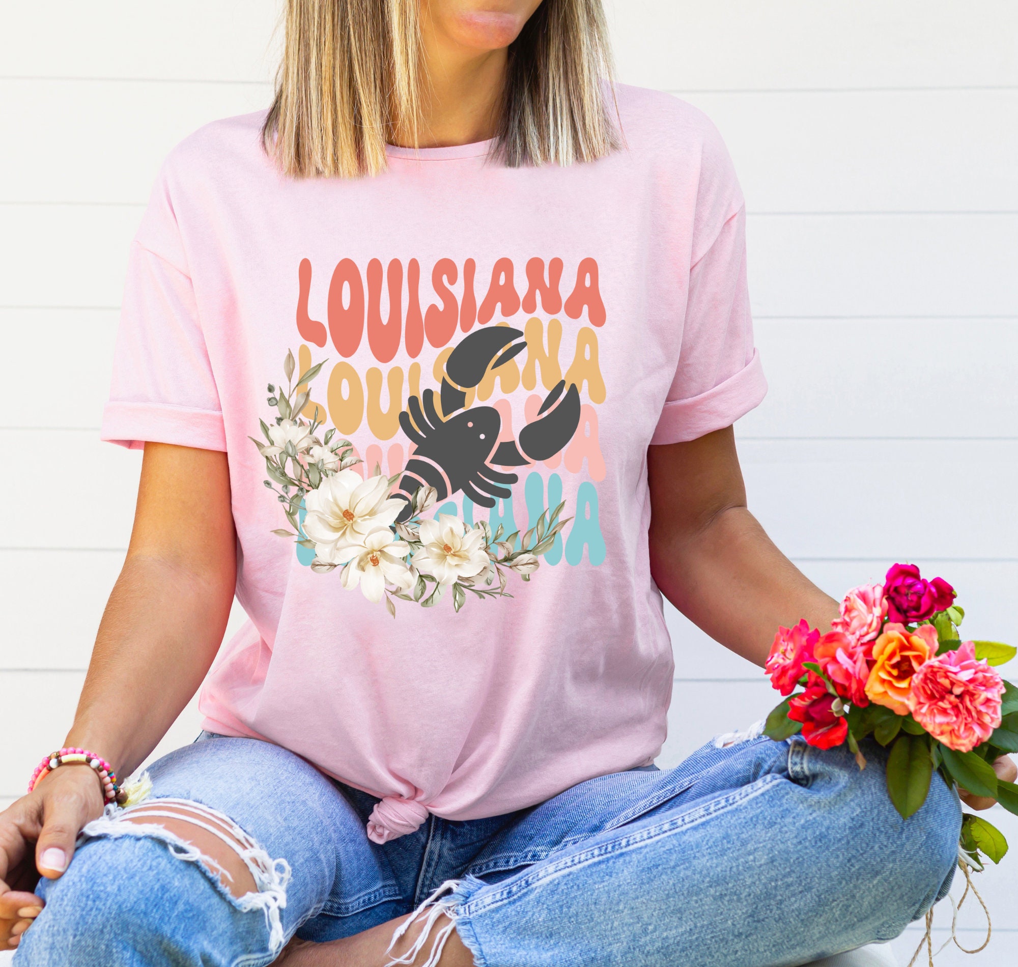Louisiana PNG ~ Retro Louisiana ~ Magnolia State Flower ~ Louisiana Crawdad  ~ Crayfish ~ Crawfish ~ DTF ~ Louisiana Sublimation for T-shirt
