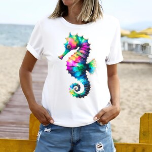Summer Seahorse PNG ~ Preppy ~ Neon Beach PNG ~ Coastal Shirt ~ Seahorse ~ Watercolor ~ Coquette ~ Toddler ~ Girly ~ DTF ~ Seahorse Clip Art