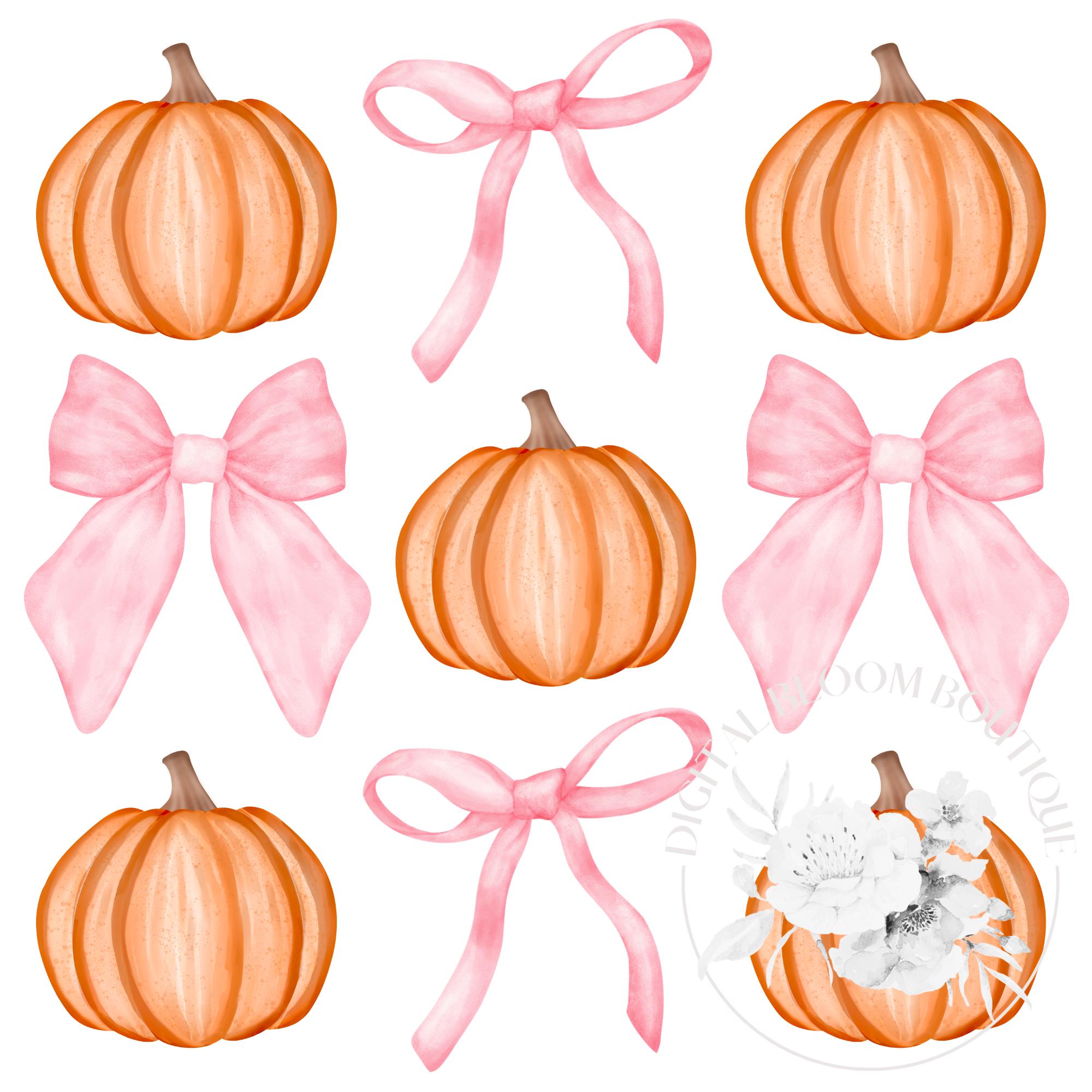Pumpkin Coquette Bows PNG ~ Watercolor Pumpkins PNG ~ Preppy ...