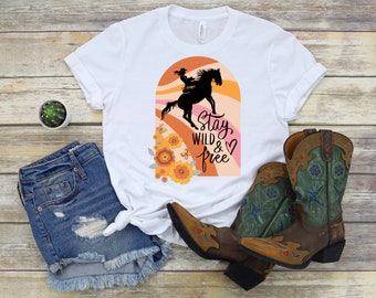 Stay Wild and Free PNG ~ Retro Cowgirl PNG ~ Western Sublimation for T-shirts ~ Country Western ~ Rodeo Cowgirl ~ DTF ~ Retro Flowers Art