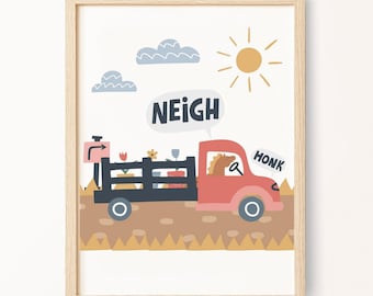 Baby Farm Animal Nursery Print, Horse Wall Decor, Red Truck Design, Old McDonald Digital Download, Farmhouse Decor, Kids Printable Decor