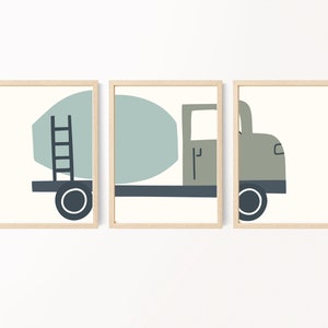 Cement Truck Print, Transportation Nursery Decor, 3 Piece Wall Art, Digital Download Print, Boys Room Decor, Construction Nursery Decor