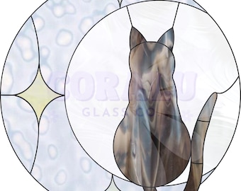Patrón de vidriera de gato en la luna