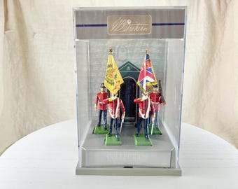 Vintage 1989 West Britain 5-piece Middlesex Regiment Color Guard Figures with Guard Stand in Plexiglass Case.