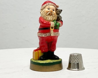 Vintage Hallmark 1980s Miniature Santa #1 Holding Kitten.