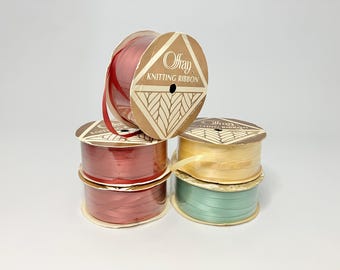 Vintage Offray Knitting Ribbon:  Lot of 5 Spools, Craft Trim Sewing Supply