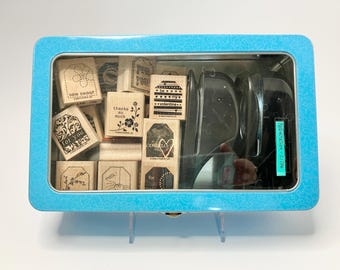 Retired 2006 Stampin' Up Terrific Tags Punch Box: 19 Stamps, 2 Punches (Metal Box)