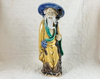Vintage Chinese Mud Man Figurine: 1900s Shekwan Pottery, 10.5"
