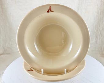 Vintage Set of 2 Wallace China 1952 Desert Ware 6-1/2" Bowls with tower Design on Top Rim.