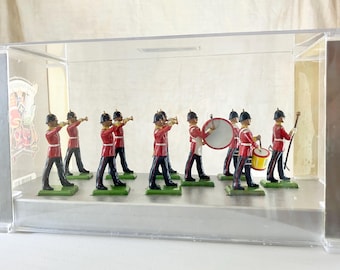 Vintage 1989 West Britain 10-piece Middlesex Regiment Marching Band Figures in Plexiglass Case.
