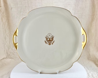 Vintage 1990 Pickard China Serving Tray/Plate with Great Seal and Gold Edges and Handles.