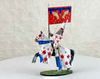 Hand-Painted Jean de Boufflers Miniature: 1980s Cast Metal Knight on Horse BF-79