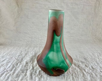 Vintage Nemadji Pottery Vase: Brown & Green Swirl Design (7.5")