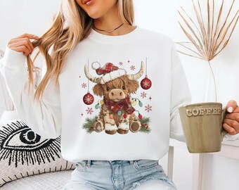 Highland Cow Christmas Sweatshirt, Western Christmas Shirt, Cow Lover Gift, Country Christmas Gift, Cute Cow Sweater, Farmhouse Crewneck