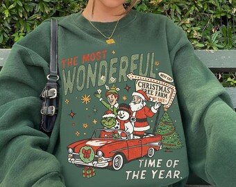 90s Retro Christmas Sweatshirt, Vintage Holiday Crewneck, Grnch - Santa - Elf - The Snowman, Xmas Vacation Pullover Gift
