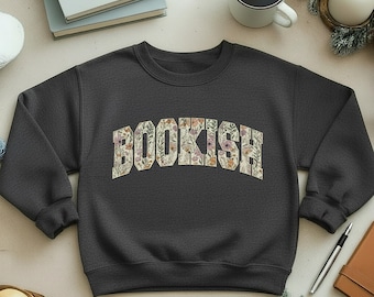 Blommig boktröja, present till bokälskare, läströja med blommotiv, bokklubbströja, present till läsare, bibliotekariepresent, boktröja med vildblommor
