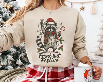 Kersttrui wasbeer, shirt grappig wasbeer, xmas wasbeer verwilderd, schattige dieren kersttrui, vakantie ronde hals, cadeau wasbeer minnaar