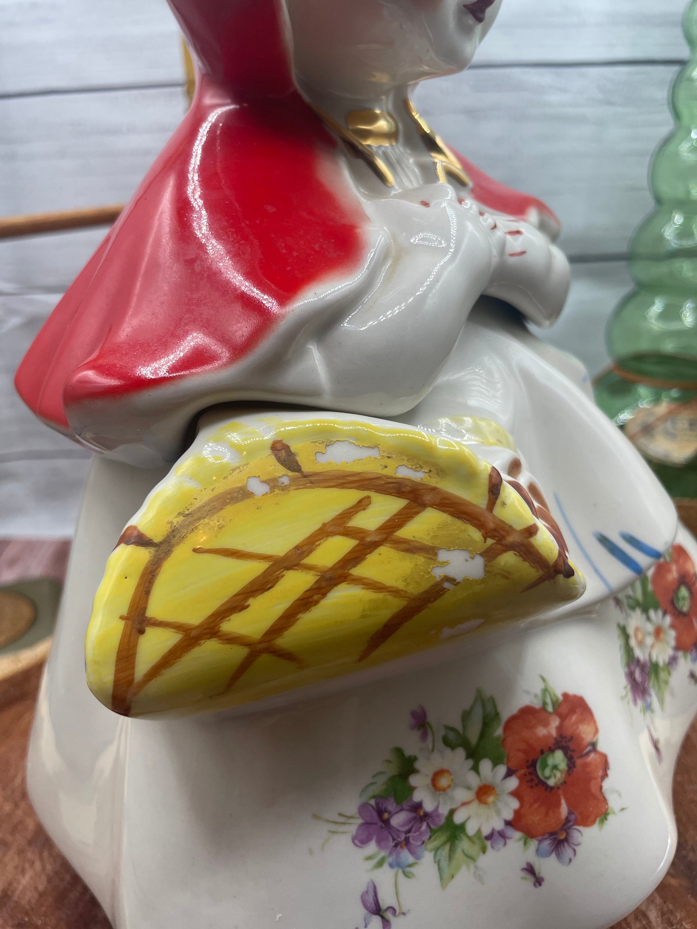 caramel♡ VTG Little Red Riding Hood Cookie Jar #135889 Open Basket