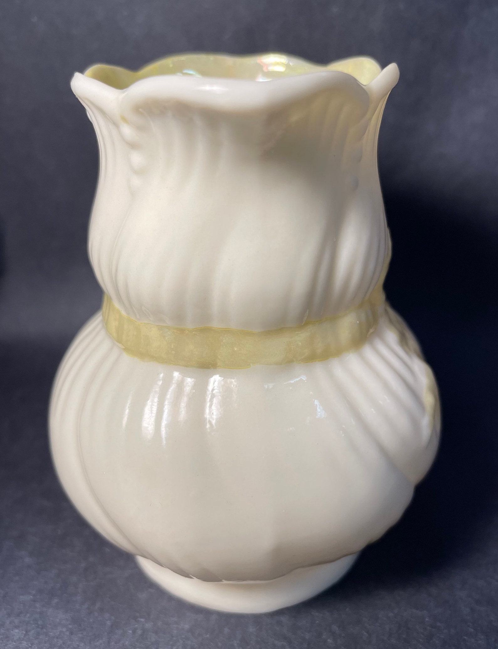 Vintage Belleek Bone China Small White Pitcher With Yellow Etsy