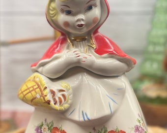 caramel♡ VTG Little Red Riding Hood Cookie Jar #135889 Open Basket