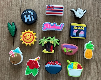 Hawaii Shoe Charms for Clogs: Aloha, Shaka, Beach, Coconut Tree, Poi, Poke bowl Clog charms - Gift for friends