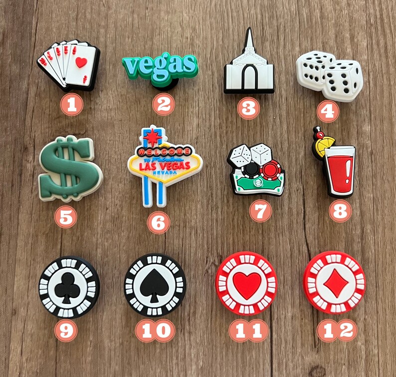 Las Vegas Croc Charms Sin City Shoe Charm Poker Croc Charms Casino Shoe Charms Playing Cards Charms Wedding Croc Charms image 5