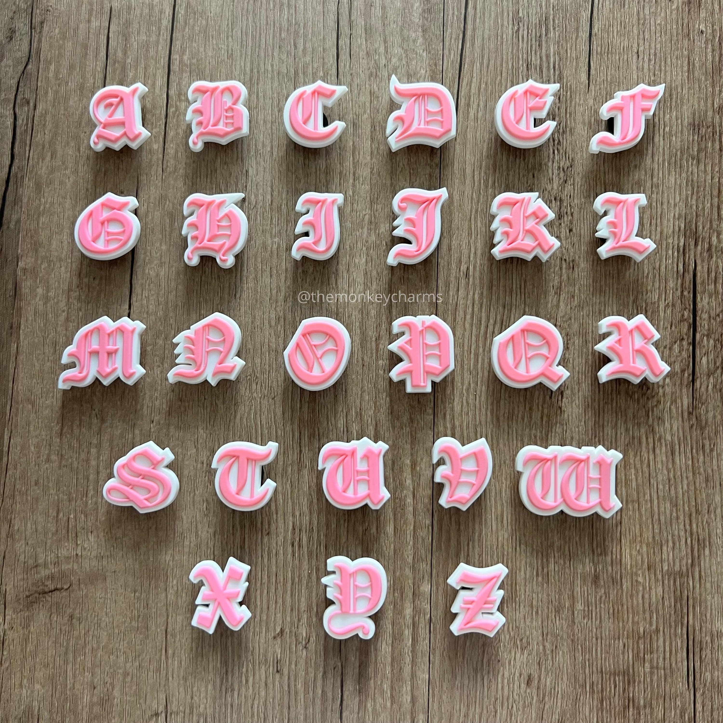 37 Sets of Pink letter Shoes Croc charms Accessories PVC jibz Shoes  Decoration Girls Children's Party Christmas Gifts