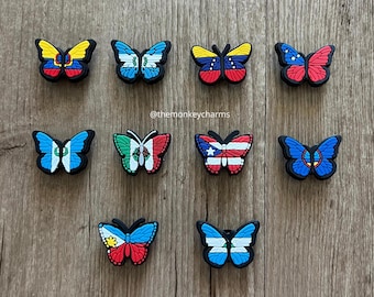 Butterfly Flag Shoe Charms - Butterfly Country Shoe Charm - Shoe Pins for Clogs - Birthday Gift for Kids, Teens - Patriotic shoe charm