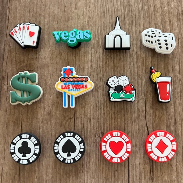 Las Vegas Croc Charms - Sin City Shoe Charm - Poker Croc Charms - Casino Shoe Charms - Playing Cards Charms - Wedding Croc Charms