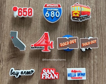 California Themed Shoe Charms - San Francisco Shoe Charm - Bay Area Shoe Clips - Los Angeles Shoe Charms - Shoe Accessories
