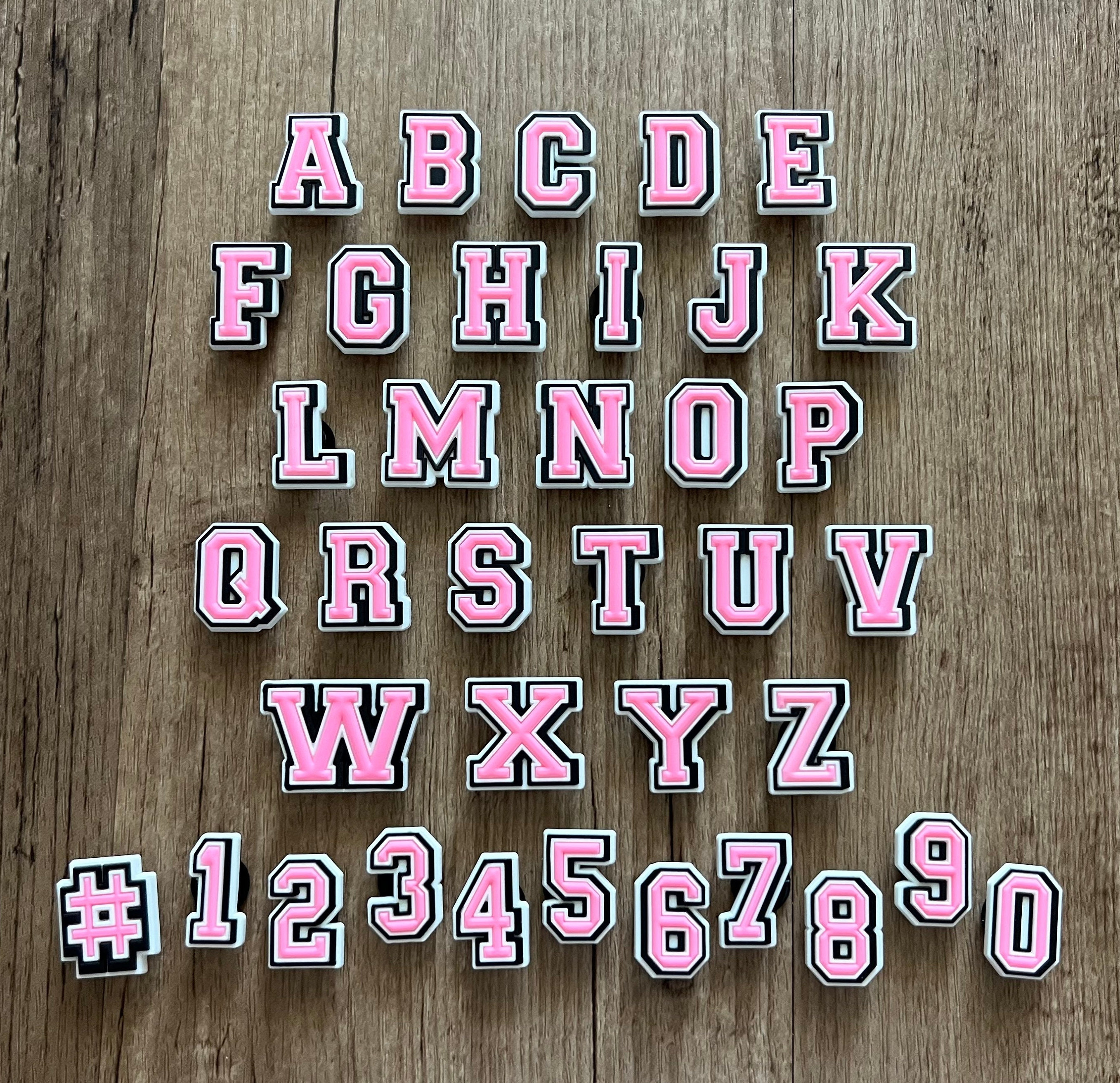 1-37PCS PVCS Sandals Shoe Charms Pink 26 Letter Alphabet Pink Math