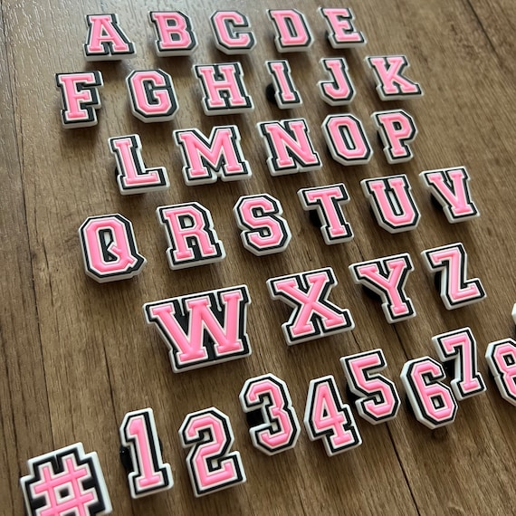 Pink Letters Croc Charms - Pink Number Charm - Birthday Gift - Alphabet Shoe Clips - Shoe Pins for Kids and Teenagers - Crocs Accessories