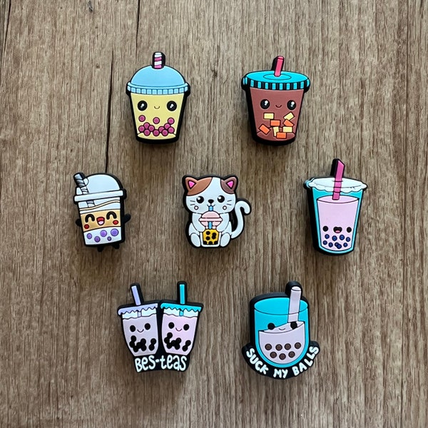 Happy Boba Tea Croc Charm - Bubble Tea Shoe Charm - Happy Milk Tea - Boba Croc Charms - Shoe Charms for Kids