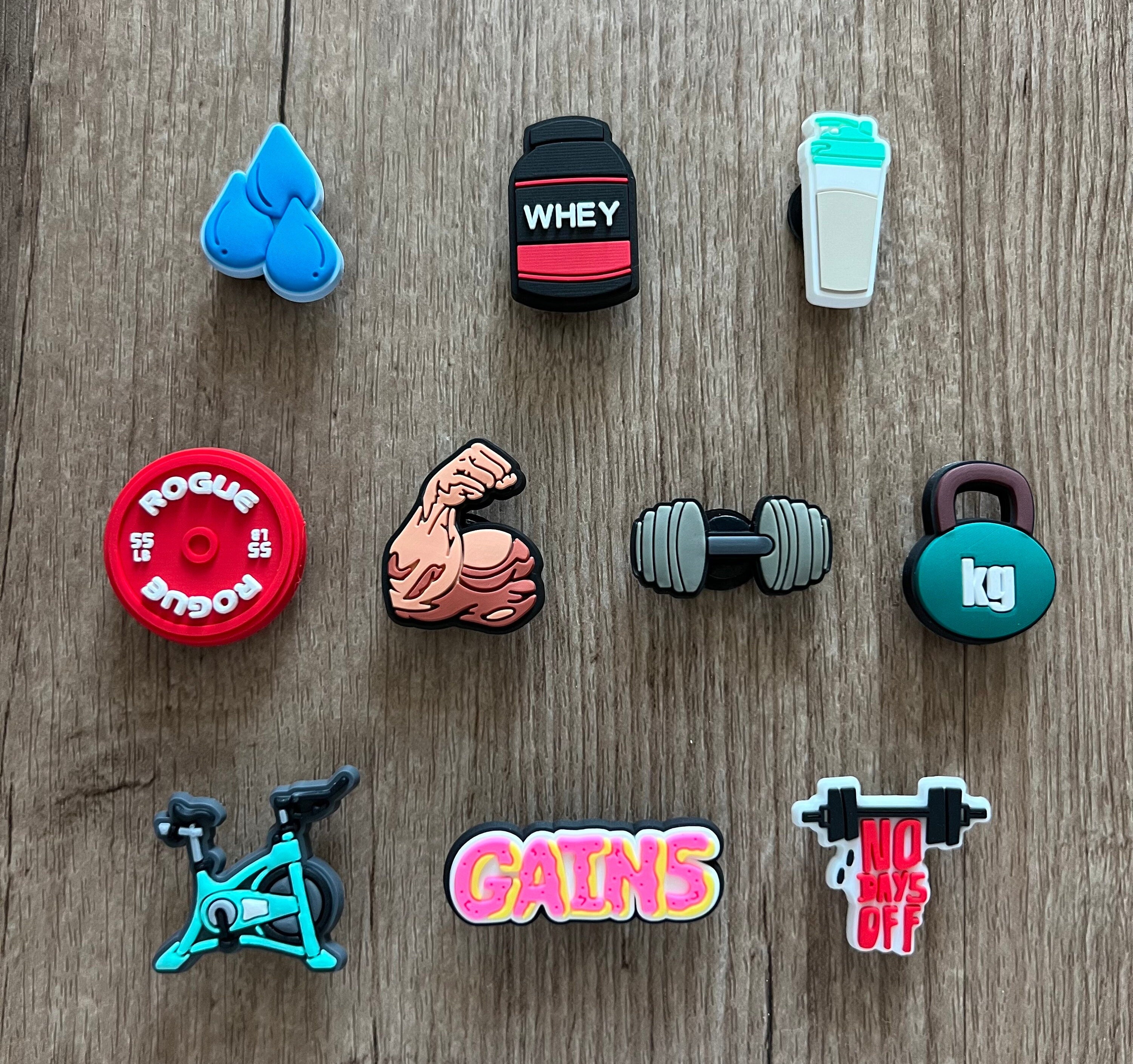 Workout Themed Shoe Charms - Gym Shoe Charm - Exercise Shoe Clips - Shoe Pins for Clogs - Fitness Shoe Charm - Perfect Birthday Gift