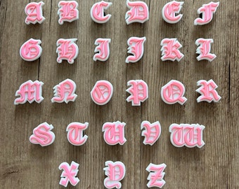 Pink Old English Letters Shoe Charms -  Gothic Initial Letter Shoe Charm - Old English Font Style - Alphabet Shoe Clips - Shoe Accessories