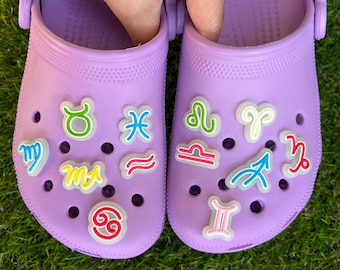 Zodiac Sign Shoe Charms - Glow in the dark - Shoe Charms - Horoscope Charms - Shoe Accessories - Astrology Shoe Charms - Gift for her