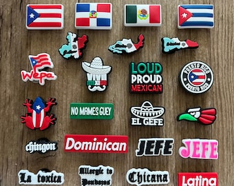 Mexican Hispanic Shoe Charms - Latino Shoe Charms - Dominican Shoe Clips - Puerto Rico Shoe charm -Shoe Accessories - Party favors