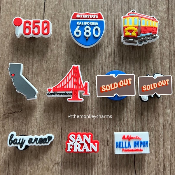 California Themed Shoe Charms - San Francisco Croc Charm - Bay Area Shoe Clips - Los Angeles Shoe Charms - Shoe Accessories