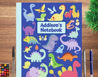 Personalized Dinosaur Notebook, Journal, Sketchbook for Preschool Children, Kids, Girls, Boys