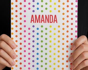 Rainbow Colorful Personalized Notebook for Women/Girls; Sketchbook; Composition; Polka Dot; Personal Diary; Gift for Kids; Bridesmaids Gift