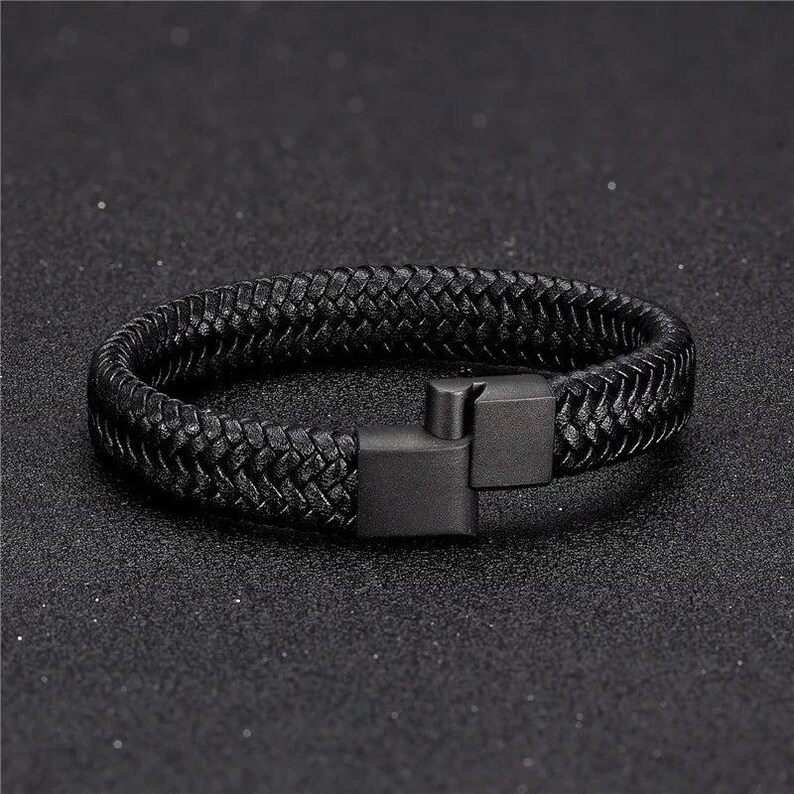 FOCALOOK Men's Magnetic Clasp Leather Bracelet - Black Braided Microfiber Cord, Stainless Steel, 7.48" Or 8.27" Length - View #8
